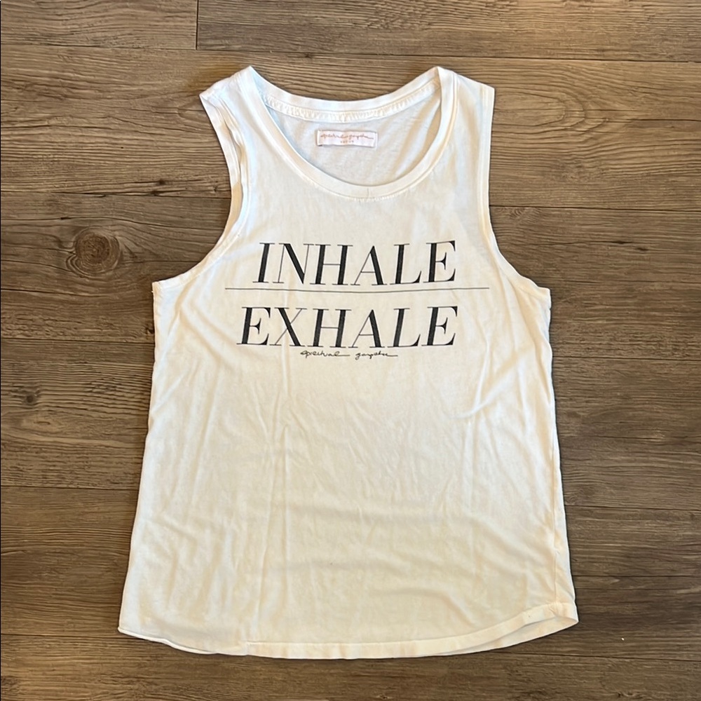 Spiritual Gangster White Muscle Tee Inhale Exhale